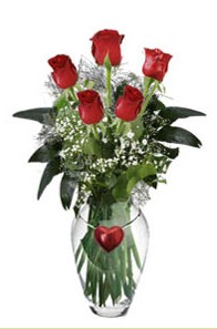  Ankara internetten çiçek siparişi  5 adet kirmizi gül ve kalp çubuklu