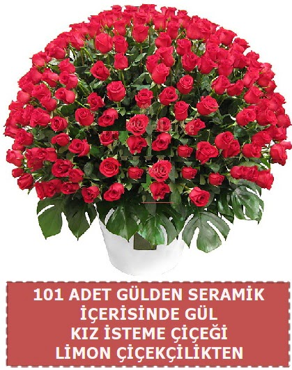 Seramik vazoda 101 gül kız isteme çiçeği  Ankara çiçek gönderme 