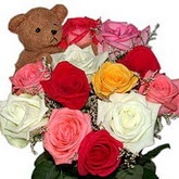 renkli güller ve ayicik   Ankara hediye sevgilime hediye çiçek 