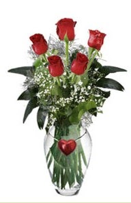 Ankara internetten çiçek siparişi  5 adet kirmizi gül ve kalp çubuklu