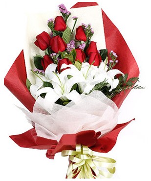  Ankara çiçekçiler  1 dal kazablankaa 9 adet kırmızı gül buketi