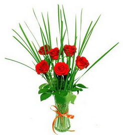  Ankara çiçek , çiçekçi , çiçekçilik  6 adet kırmızı güllerden vazo çiçeği
