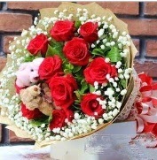 7 adet kırmızı gül 2 adet 10 cm ayı buketi  Ankara çiçek siparişi vermek 
