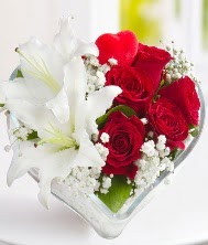 1 kazablanka 5 kırmızı gül kalpte  Ankara internetten çiçek siparişi 