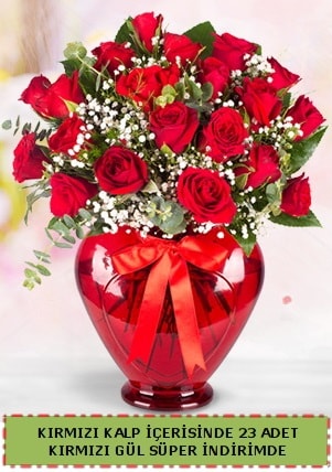 Kırmızı kalp içerisinde 23 adet kırmızı gül  Ankara çiçek satışı 